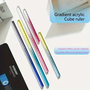 1 simple gradient transparent acrylic square ruler Measuring student drawing measurement hard and durable, smooth and comfortable, office and Learning desktop tools, Home Office