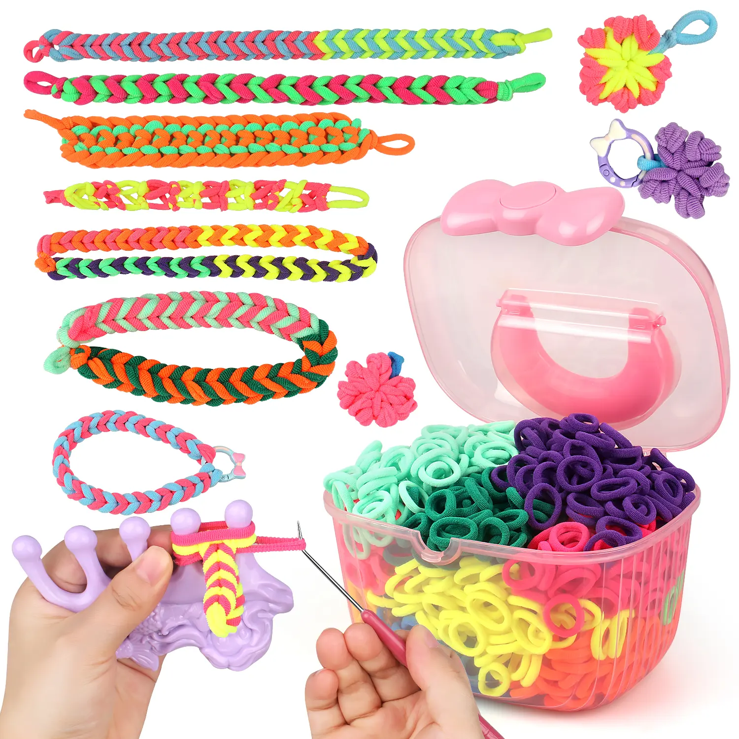 1200 PCS Colorful Rubber Loom Bands Bracelet Making Kit - Mermaid-Shaped Weaving Tool DIY Craft Set with Portable Storage Box, Handmade Jewelry Toy for Kids