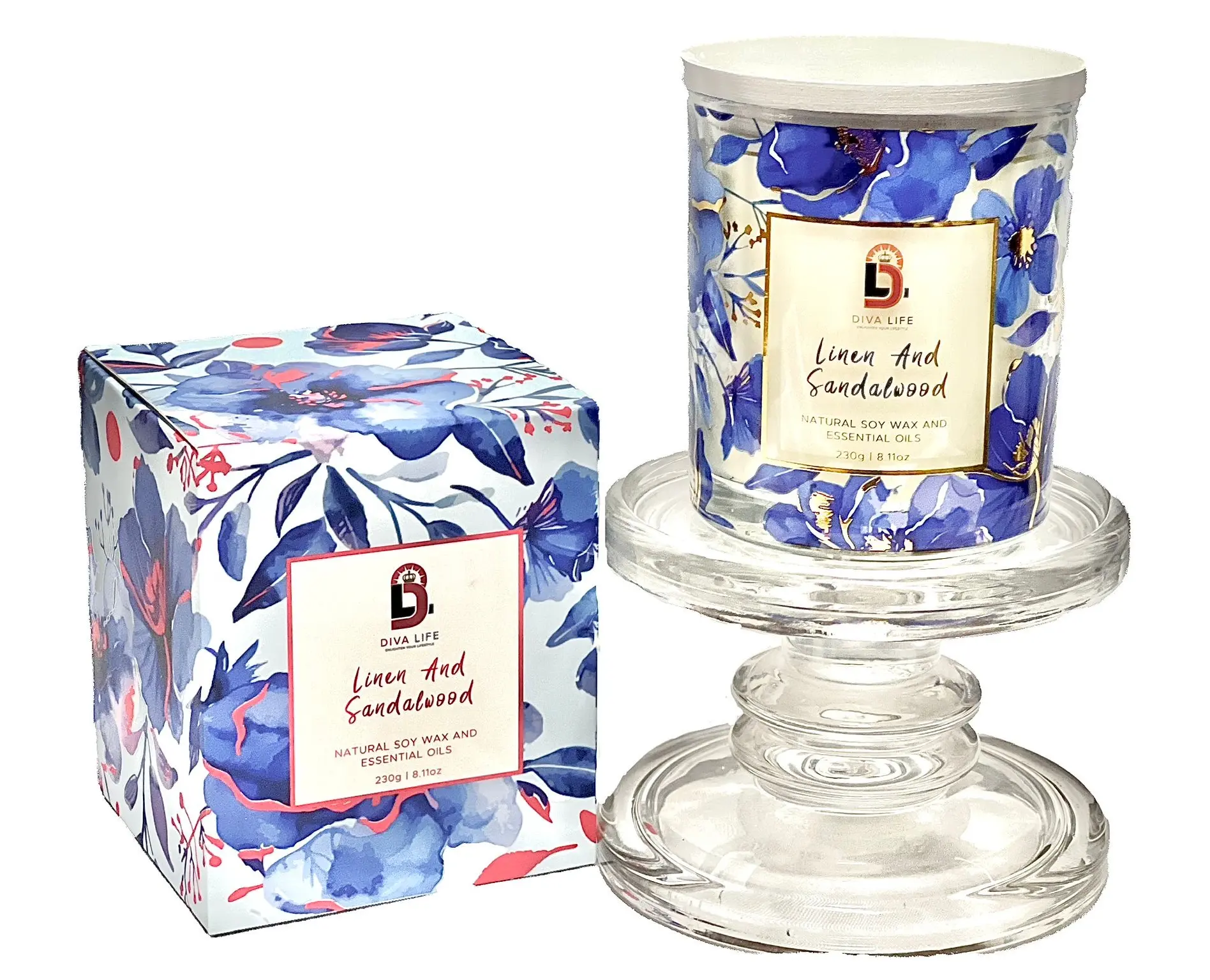 Diva Life Linen & Sandalwood 230 g Soy Wax Cotton Wick Multilayer Fragrance Smokeless Candle