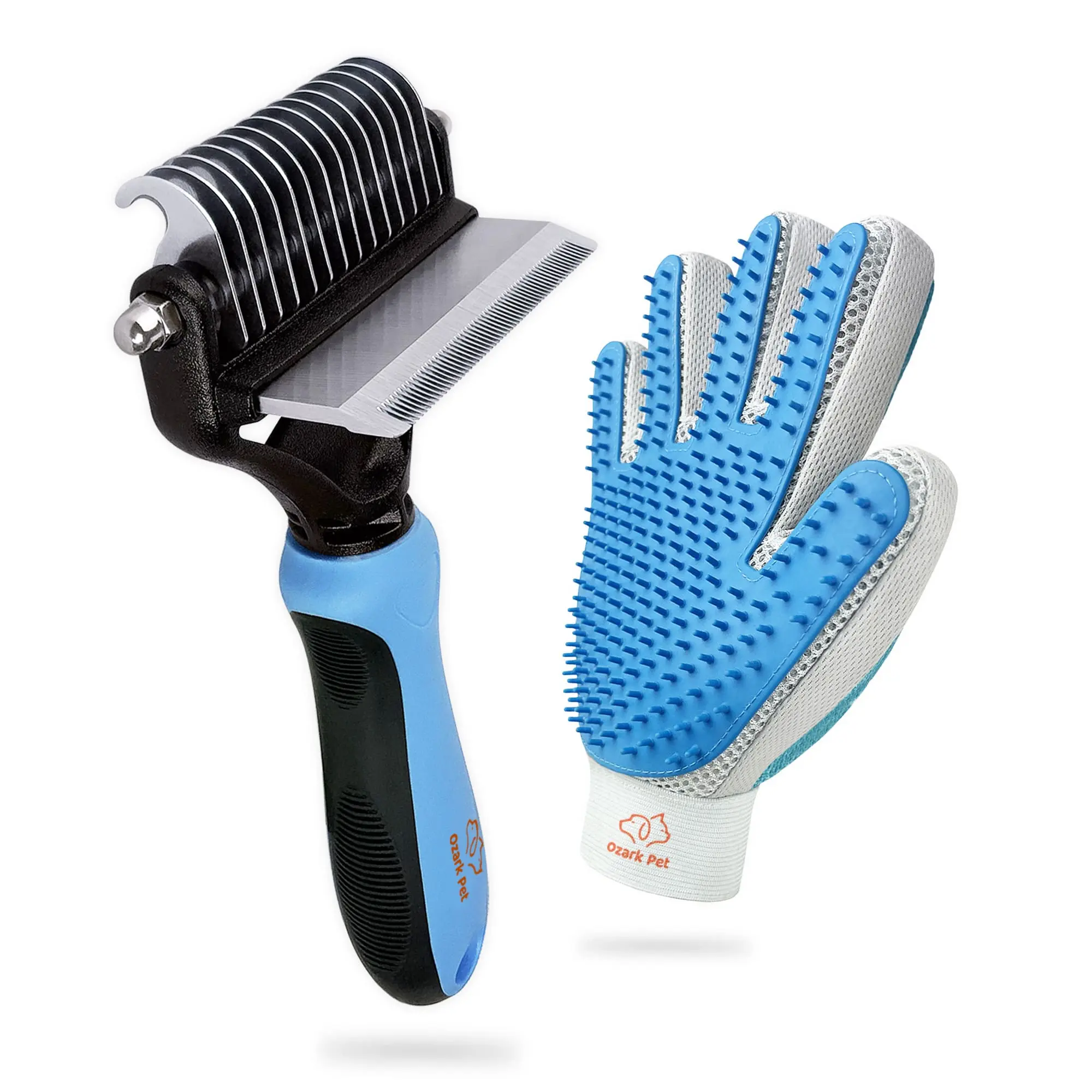 Ozark Pet Deshedding Brush Grooming Kit for Dogs & Cats - 2-Side Dematting Tool & Shedding Combo, Ultra-Durable Stainless Steel, Compact Design for Pet Beauty/Hair Care, Clean Furniture Protection