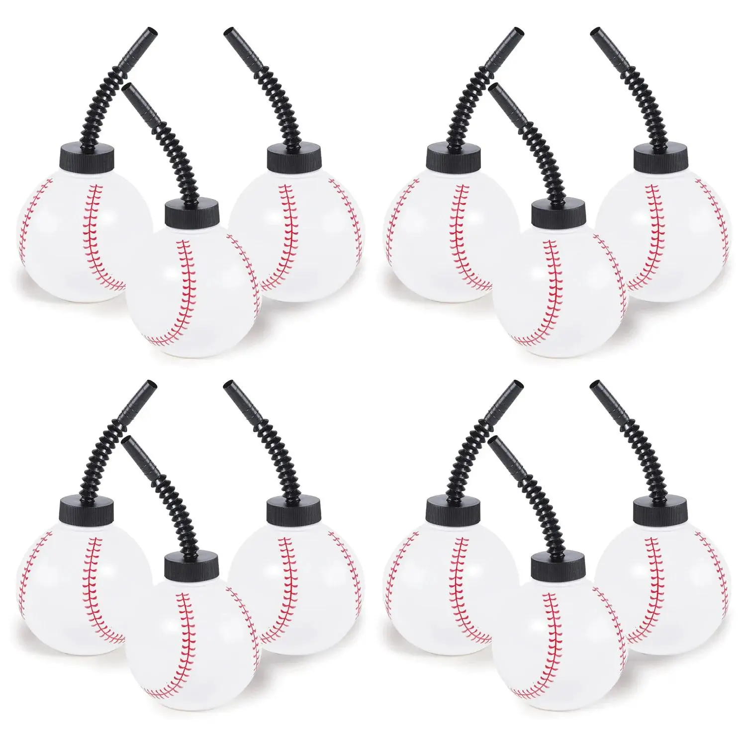 6 oz. Bulk 48 Ct. Baseball Reusable Plastic Cups with Lids & Straws
