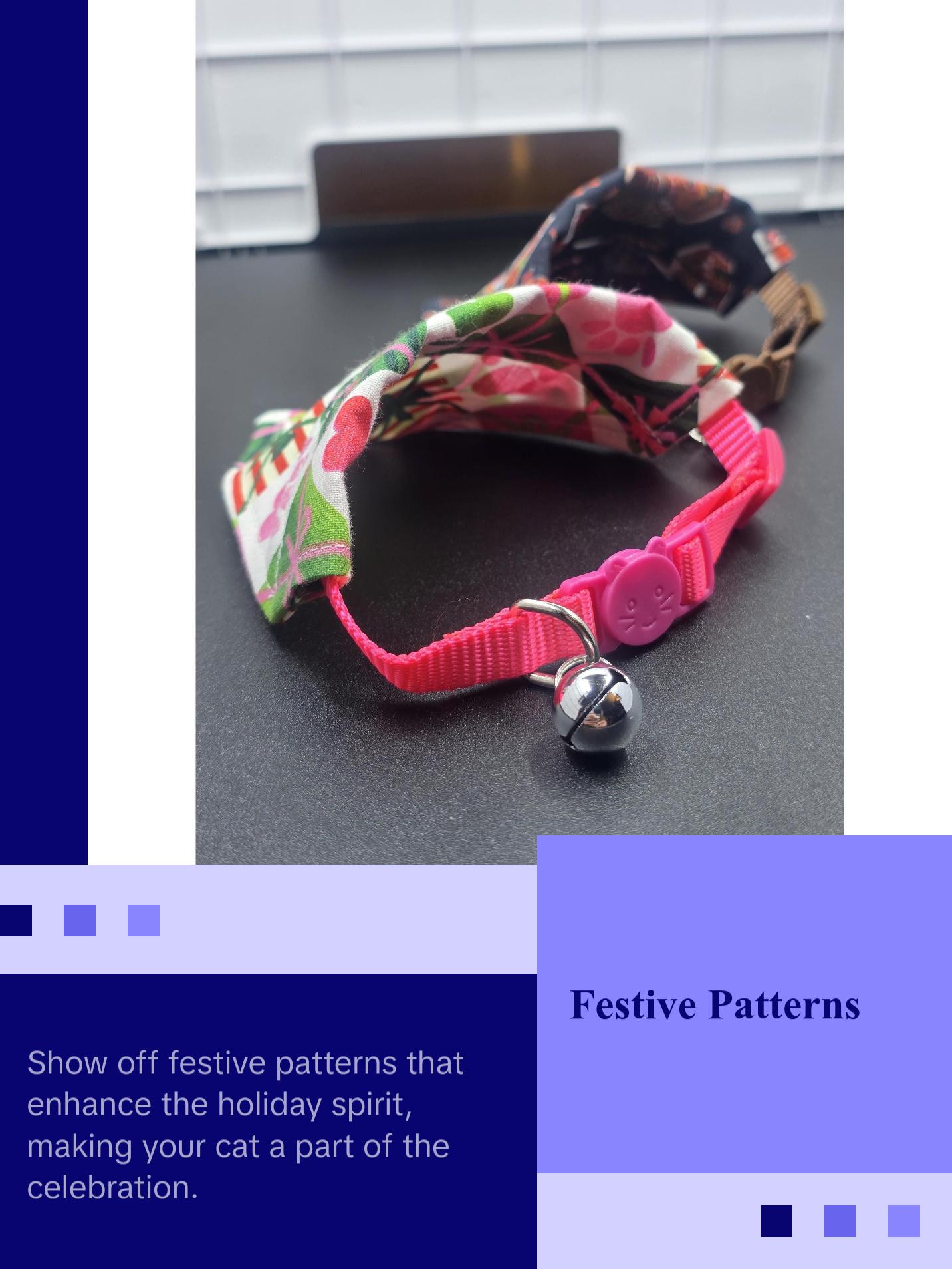 Cat Collars with Bandanas - Holiday Themed Cat Accessories -  Breakaway Cat Collar with Hand Sewn Bandana - Christmas Collar -