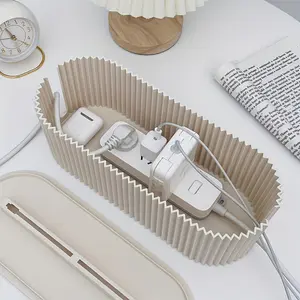 Multifunctional cable management box-Desk cable organizer-injection molded durable plastic with texture design, stackable storage box on the desktop, suitable for power cord, charger and office accessories-hide cables and organize the workspace.