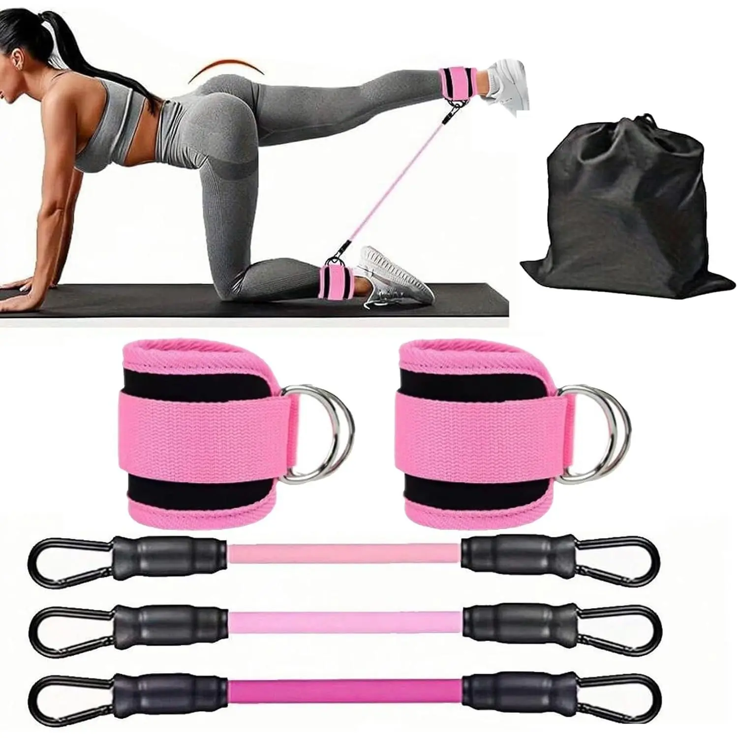 Premium Ankle Straps for Cable Machines - One Size Fits All with Comfortable Padding, Glute Kickback Ankle Strap, Ankle Cable Attachments for Gym - Perfect for Men and Women