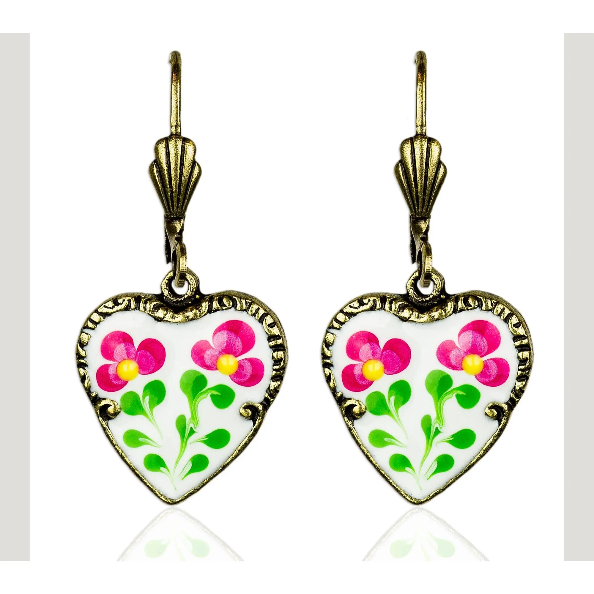 Anne Koplik Floral Heart Dangle Earrings