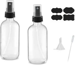 4 oz Clear Glass Spray Bottles for Essential Oils, Small Empty Fine Mist Spray Bottle,2 Pack with Funnel Dropper