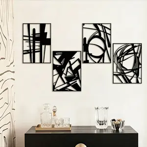 Abstract Metal Wall Art, 4 Counts/set Minimalist Line Metal Sculpture, Modern Wall Decor for Home Living Room Bedroom Office, Poster