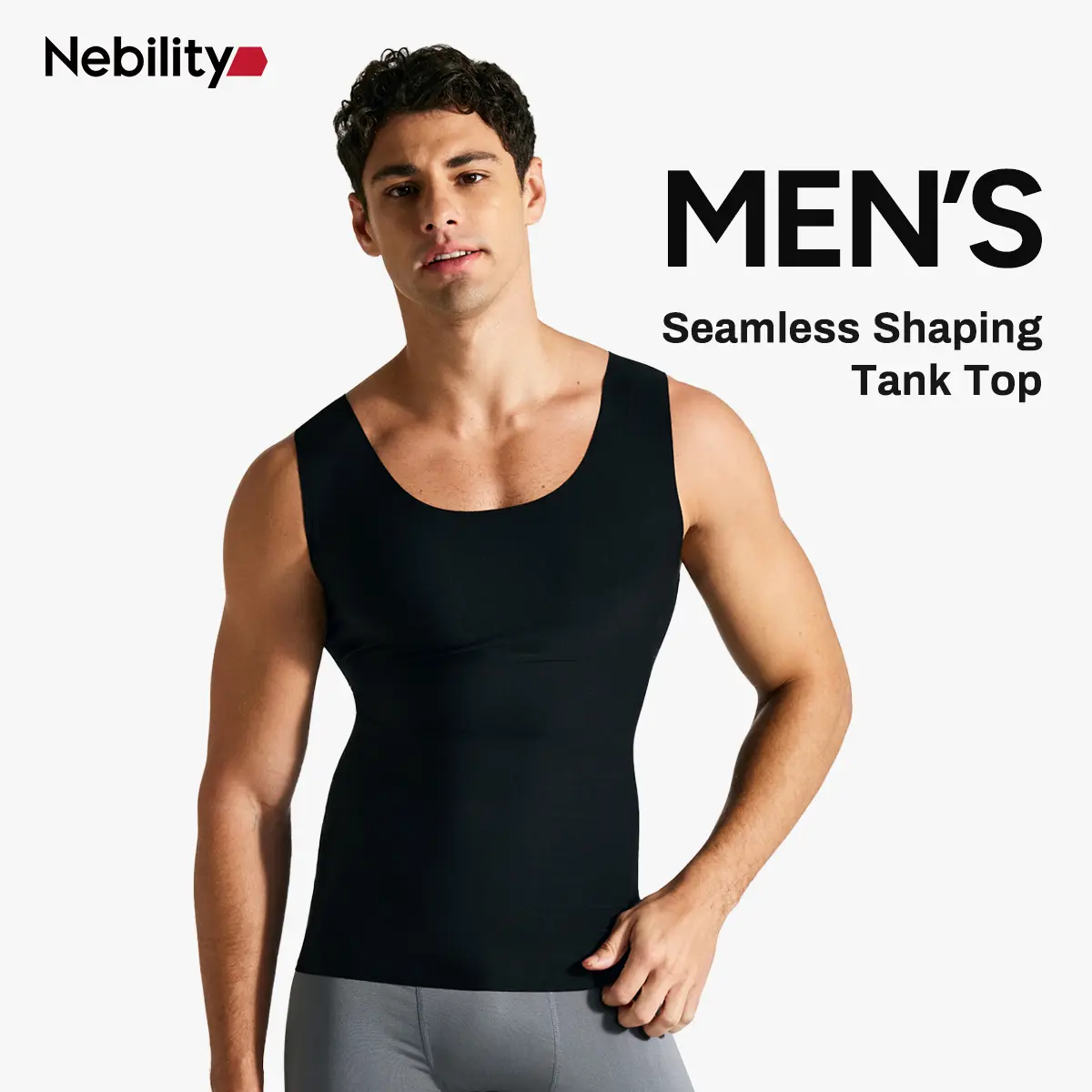 【New Arrival】Nebility Men's Seamless Shaping Tank Top, Body Shaper Vest with Light Compression, 300g High-Stretch Fabric, Tummy Control and Waist Sculpting Undershirt