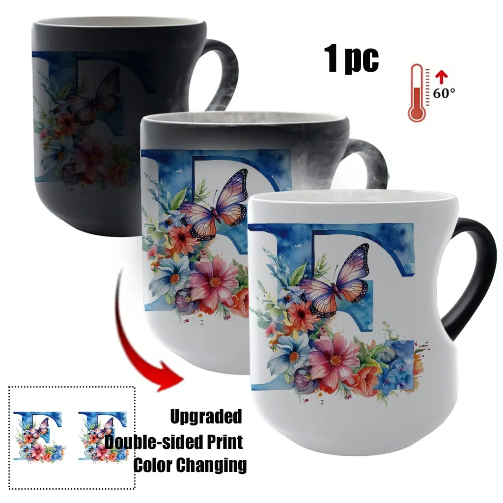 Color-Changing Ceramic Floral Mug with Butterfly and Flowers Design, Ceramic Printed Drinkware, 11 Oz/330ML, Ideal Gift for Holidays & Special Occasions, Color Changing Cup