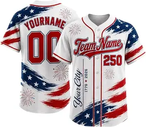 USA Baseball Jersey Custom Name Number Button Down Sports Shirt Patriotic American Flag Team for Men Women