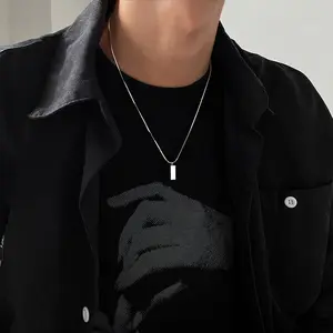 Silver small brick unisex necklace female hip hop clavicle chain sweater chain accessories