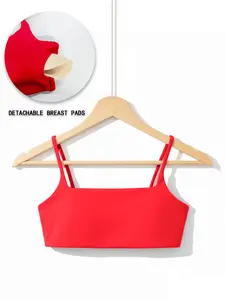 Women's Solid Wireless Sports Bra, Strappy Workout Bra, Sporty Breathable Comfortable Bra, Ladies Sportswear for Yoga Gym