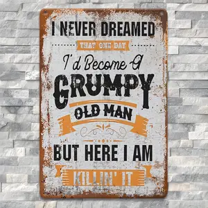 Grumpy Old Man Vintage Metal Wall Art Sign 12x8 Inch Rustic Garage Decor Funny Saying No Tools Needed My Mouth Has No Filter Tin Signboard Man Cave Home Decor Aluminum Wall Art