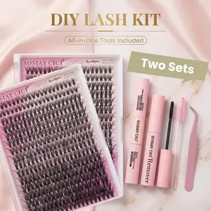 SOSIAYCICI DIY Clusters Lashes Natural Waterproof Long-Lasting Lash Extension D Curl 9-16mm Mixed Eyelash Extensions Kit with Bond&Seal Remover Tweezers Brush Cosmetic Makeup HolidayHaul TikTok