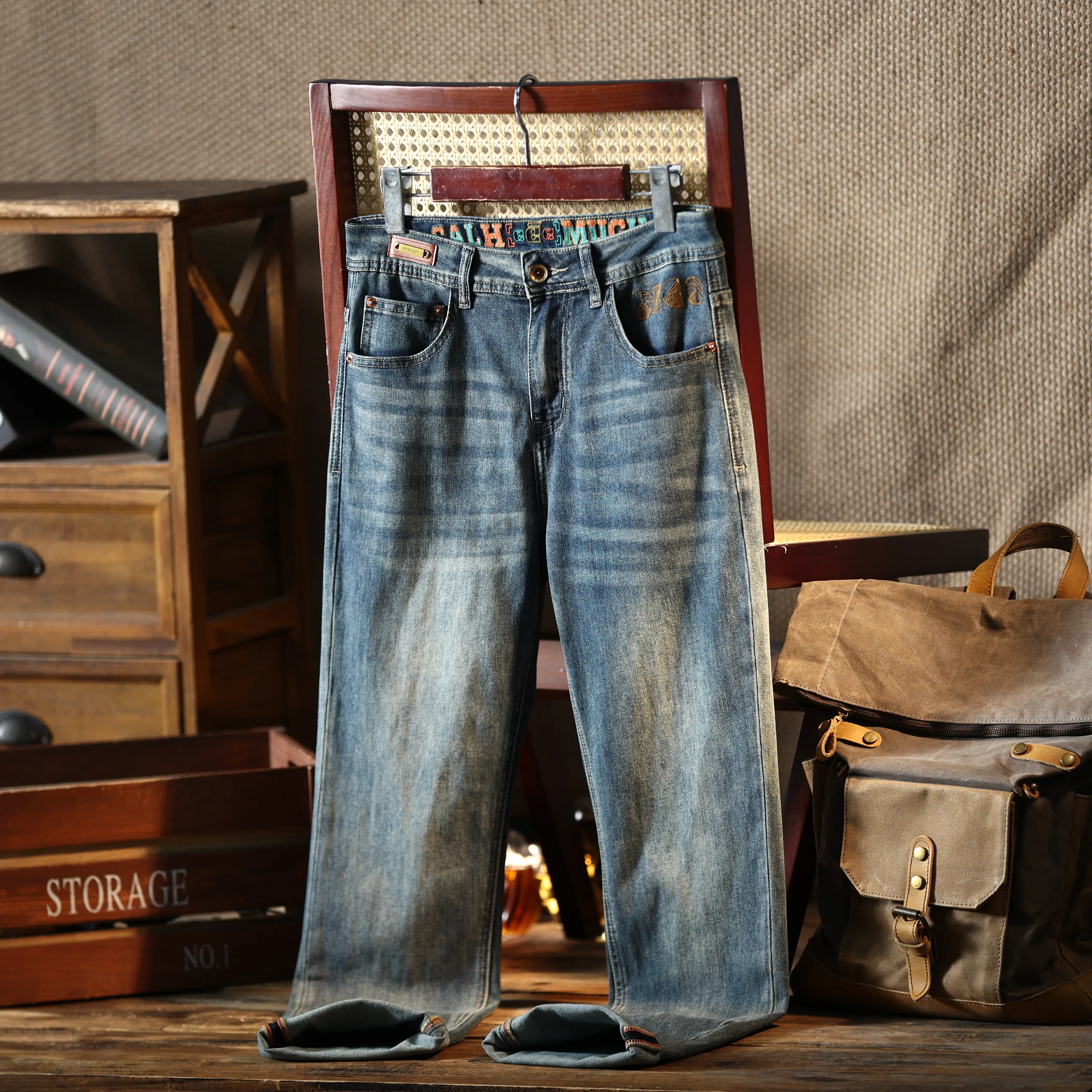 [P453] Men‘s Jeans Cowboy  Denim Trouser Vintage Blue