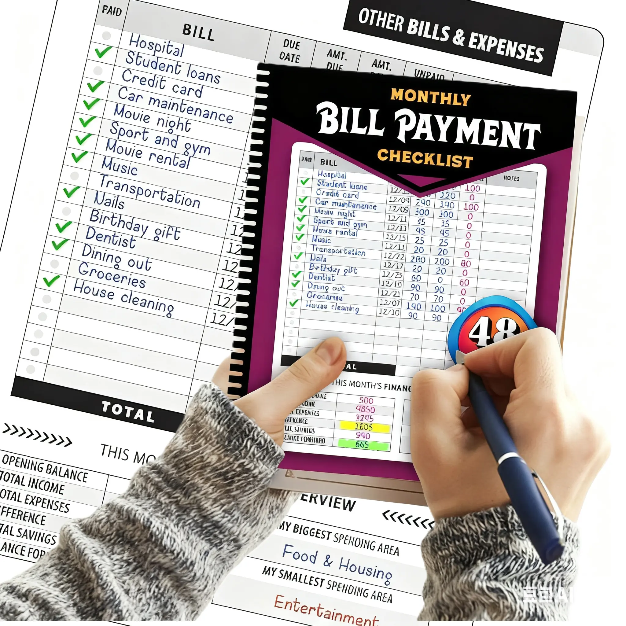 Fmothersdaygiftideas Bill PaymentTrackerNotebook,48 Mouth Money Saving Challenge, 4-Year Budget Planner, Binding CoversWithDaily Savings Tracker,Habit-Forming, Expense &DebtTracker, Money Management Notebook (10000 USD)