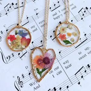 Nature Preserved Handcrafted Resin Flower Necklace Real Dried Flowers in Crystal Clear Resin Pendant 18" Chain Hypoallergenic Gift for Nature Lovers