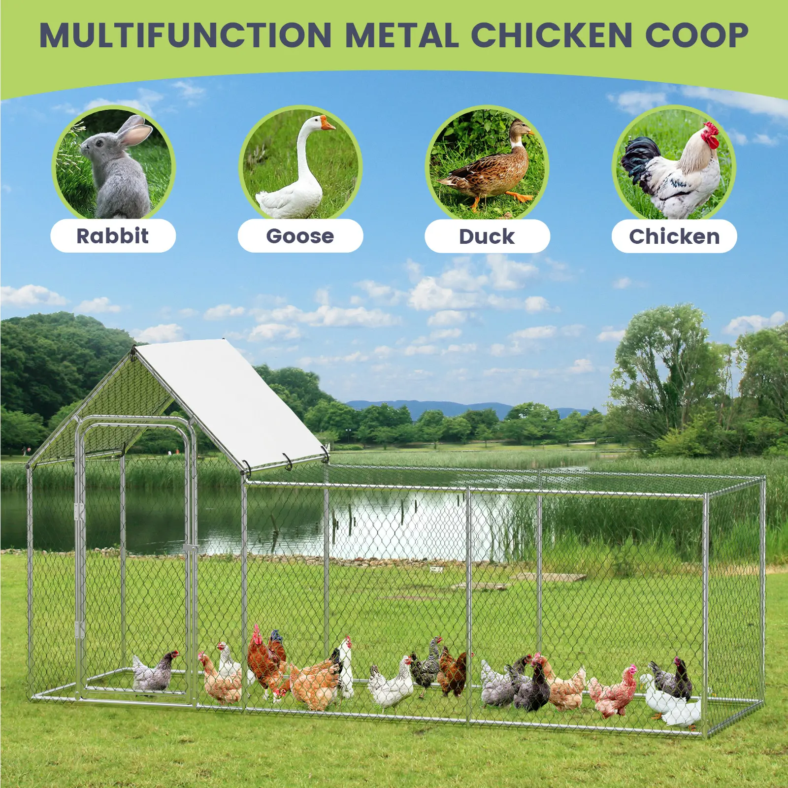 Heavy Duty Enclosed Chicken Cage - Large Outdoor Poultry Hutch with Waterproof UV-Resistant Cover, Secure Lockable Door, Ideal for Yard, Farm Use with Ducks, Rabbits, Chicken Cage Enclosed