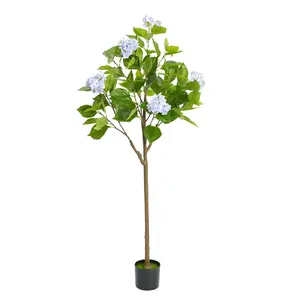 Realistic 4ft-5ft Tall Artificial Hydrangea Tree, Decorative Fake Potted Plant with Exquisite Blooms, Contemporary Indoor Decor for Living Room, Home Office