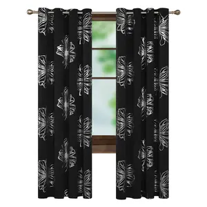 Deconovo Flower Foil Printed Blackout Curtains – 2 Panels, Thermal Insulated Room Darkening Curtains with Grommet Top for Bedroom