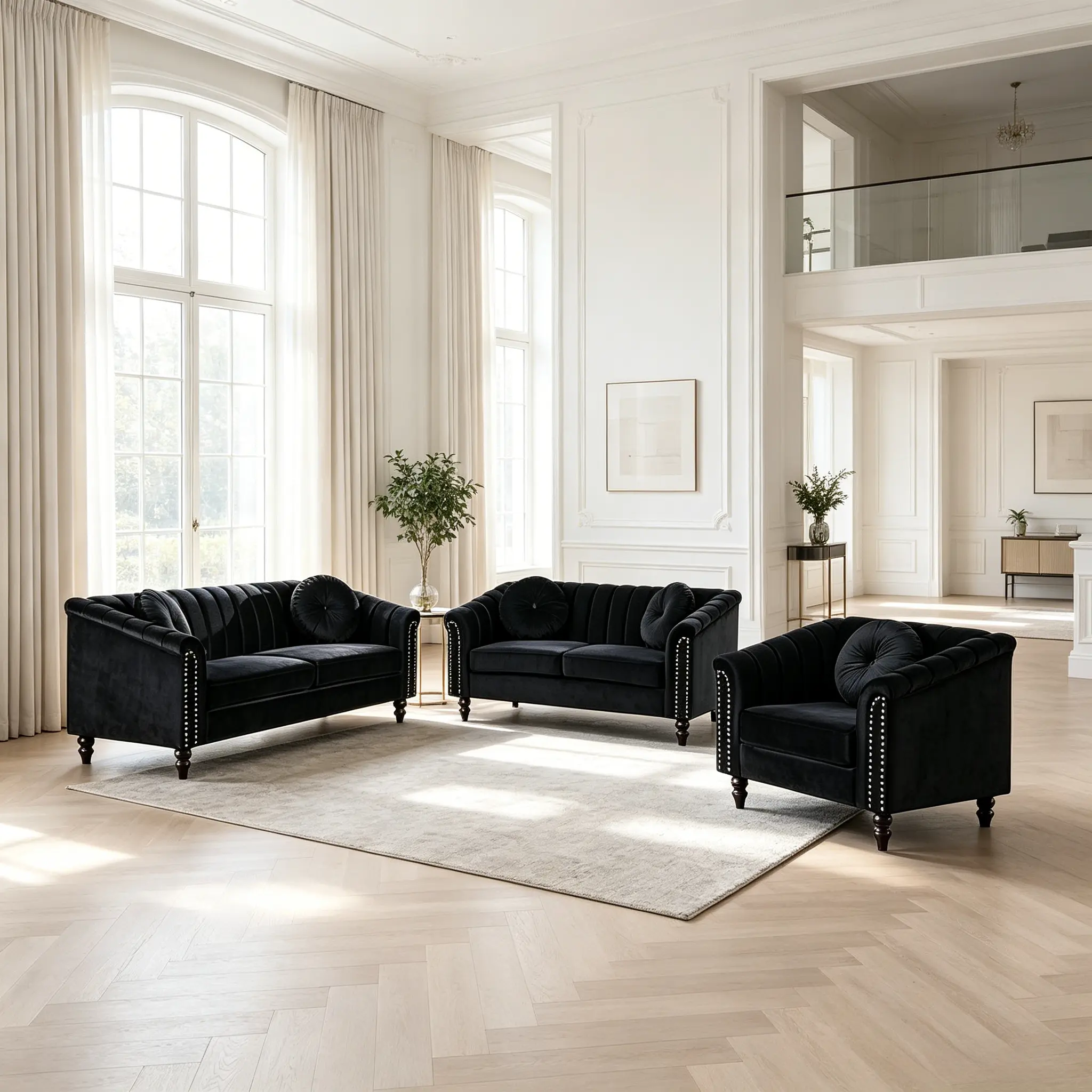3-Piece Standard Microfibre Comfy Sofa Set - Fixed Arms, Breathable All-Season Woven Fabric, Easy-to-Wipe-Clean, Streamlined Design, Spacious for Family Leisure, Ideal for Busy Households, Fits Modern & Industrial Home Styles, Assembly Required