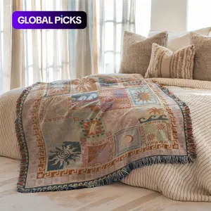 Multi-Function Tassel Woven Blanket Spliced Geometry Pattern Bed Blanket, for Sofa Cover Couch Throw Blanket Armchair Home Decor Wall Art Tapestry Furniture Slipcover Tablecloth Shawl Outdoor Picnic Camping Beach Towel Office Nap Hippie #GLOBAL PICKS