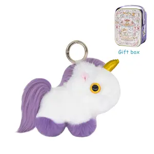 【BunnyLulu】Fluffy Unicorn Plush Keychain with Tin Box – Cute Bag Charm, Car & Bag Accessory, Easter & Birthday Gift for Girls, Friends Kids