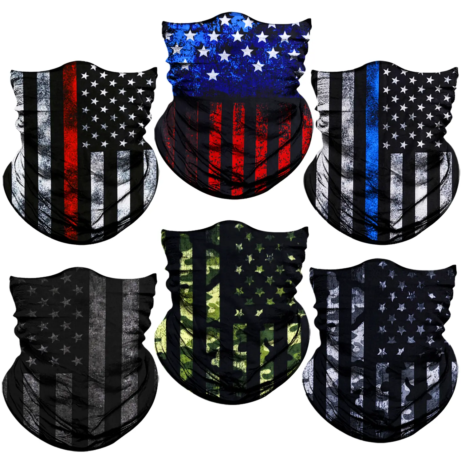6PCS American-style seamless square face masks, elastic neck gaiters, and headbands; breathable, UV-protective headwear suitable for cycling, hiking, running, mountain climbing, fishing, beach volleyball, golf, camping, and other outdoor activities