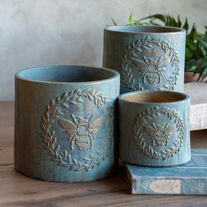 Green Bee Cement Pot