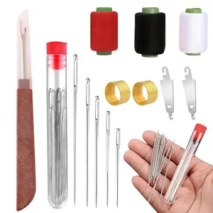 34PCS Sewing Tool Set, Needles Thread Hand Repair Tools, Embroidery Tool Kit, Include 25 Steel Needles, 1 Seam Sewing Thread Ripper, 2 Needle Threaders, 3 Threads, 2 Thimbles, DIY Crafting Kit (1Set)
