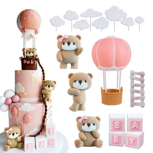17-Piece Hot Air Balloon Teddy Bear Cake Decoration Set, Cake Decorating Supplies, Includes Bears & Clouds, Perfect for First Birthdays, Birthdays, Weddings, Anniversaries