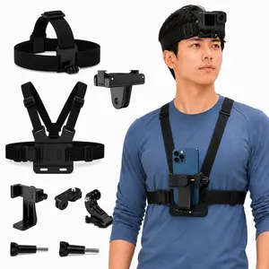 3-in-1 Head & Chest Mount Strap for Action Camera & Smartphone – Magnetic Quick Release POV Harness for Vlogging, Cycling, Fishing, and Outdoor Sports Sports Camera Accessories