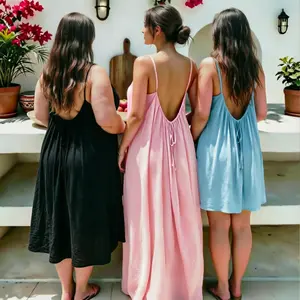 S-2XL Women's Solid Color Cami Lounge Dress, Elegant Sleeveless Sleepwear Dress for Summer, Ladies Sleepwear for Indoor Wear