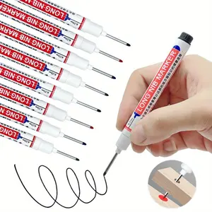 15pcs Long Nib Markers, Oil-Based Carpenter's Pens for Deep Holes, Ideal for Ceramic, Wood, Plastic, Metal, Perfect for Bathroom Installations