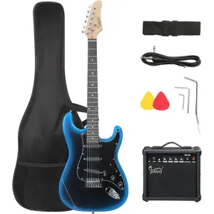 GLARRY Full Size Electric Guitar for Music Lover Beginner with 20W Amp and Accessories Pack Guitar Bag