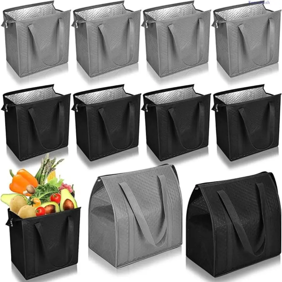 Spot Embossed Non-woven Insulated Bag, Portable Thickened Aluminum Foil Thermal Bag, Reusable Shopping Cooler Bag, Food Keep Warm Cold Storage Pouch for BBQ Picnic Outdoor Grocery Daily Use
