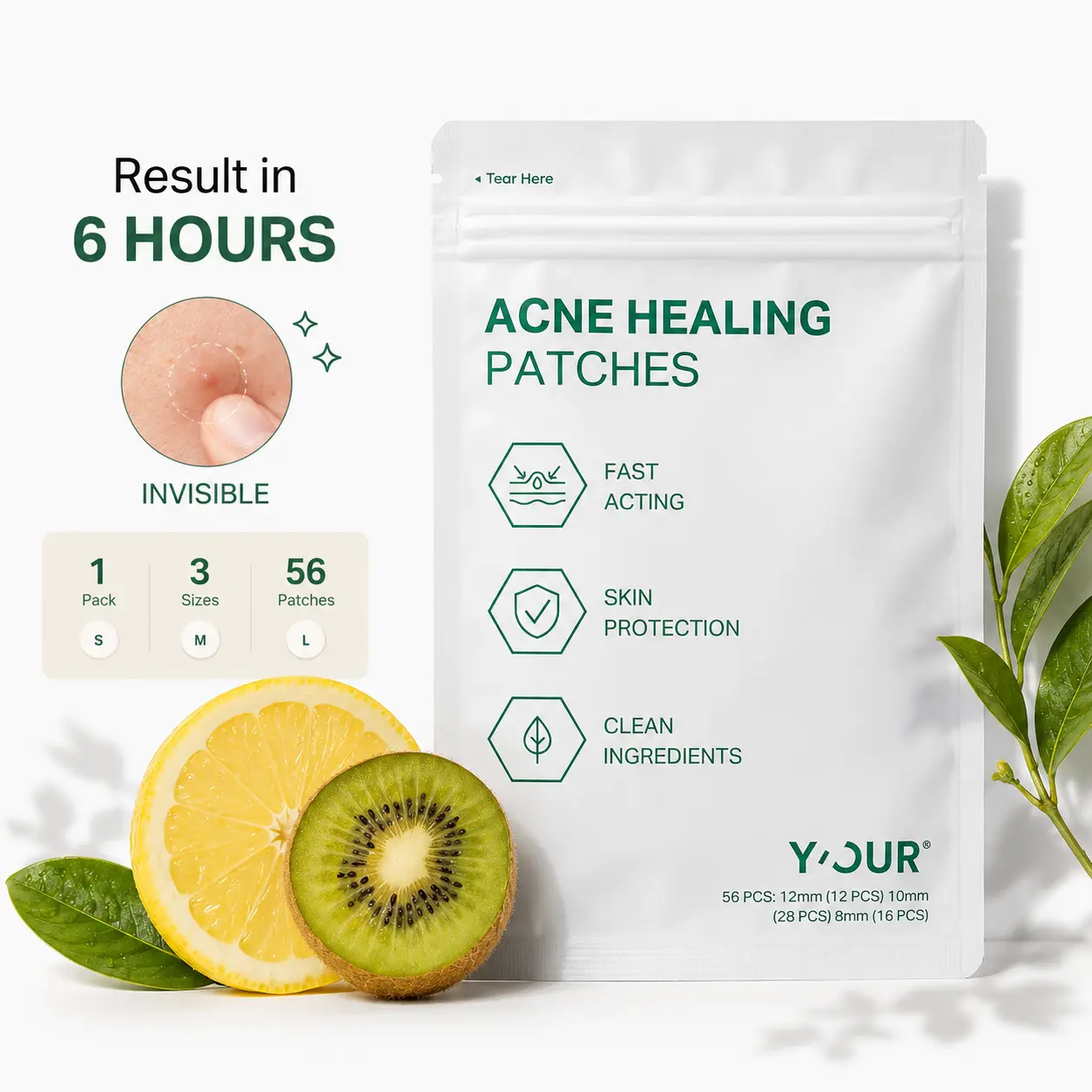 Ultra-thin Healing Pimple Patches by Y'OUR | Invisible Hydrocolloid Patch Cover Zits, Acne | Reduce Inflammation, Skin Repair, Sensitive Skin care | 56 Patches | Valentine's Gift for Women Acne Clearing Products