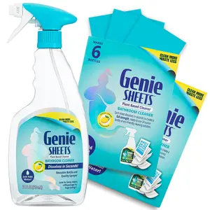 Genie Sheets Bathroom Cleaner Pack | 1 Bottle + 12 Refills | Plant-Based, Sustainable, Professional Strength, Just Add Water