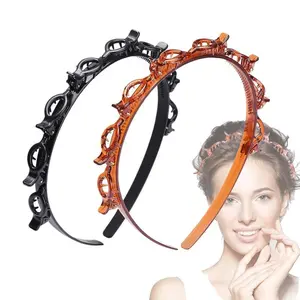 JASSINS 2 Pcs Braided Toothed Headbands for Bangs Styling, Black and Brown Hair Accessories
