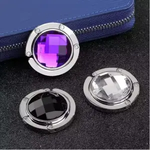 New Multifunction Bag Hook Portable Foldable Folding Table Purse Hanger Holder with Crystal Rhinestone Decoration