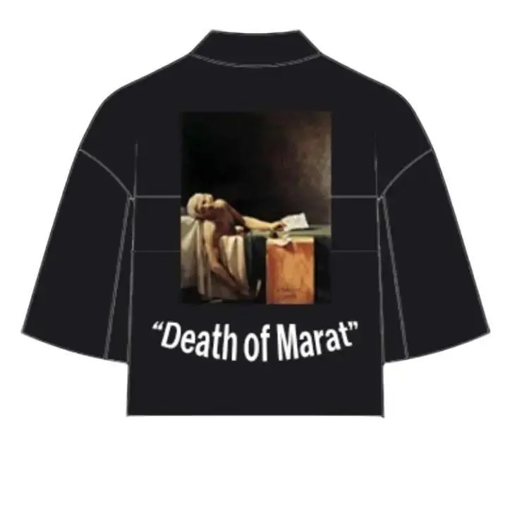 "Death of Marat" Wingcut Drape Tee - S/S 2024 Organic Cotton Patch & Screenprint Front Casual Wear Top