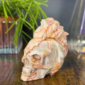 Red Vein Jasper Mohawk Skull Crystal Carving