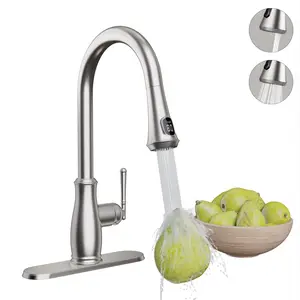 VXV Kitchen Faucet with Pull Down Sprayer 18-inch oversized faucet Single Handle High Arc LED Aerator Stainless Steel Commercial Sink Faucet Matte Black Deck Plate