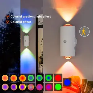 2-Light LED Motion Sensor Wall Light, Adjustable 15 Colors, Warm, USB/battery Powered, Modern Design, Living Room Bedroom Hallway