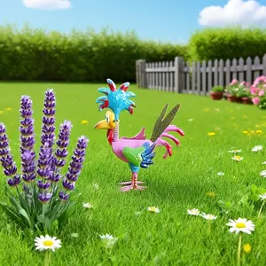 1pc Vintage Metal Pink Rooster Ornament, Vibrant Colorful Outdoor/Indoor Garden Statue, Strong Weather Resistance Spring Courtyard Art, Exquisite Craftsmanship Home Lawn Decoration, Suitable for Terrace and Courtyard, Garden Accent, Courtyard Decor