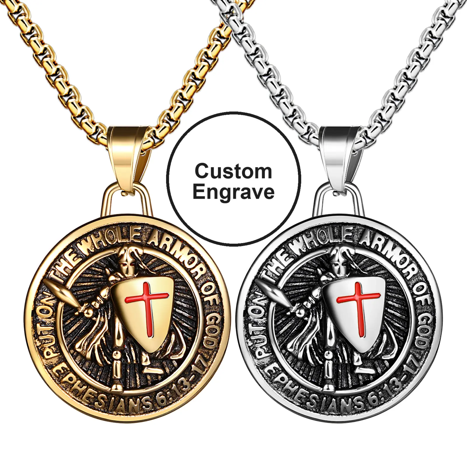 OIDEA Men's Saint Michael Archangel Religious Symbol Necklace - Gold-Plated Stainless Steel Shield & Sword Pendant, Catholic Protective Amulet, Gothic Punk Jewelry with Lucifer Pagan Elements, Male Courage Gift, Men's Accessories summerwins,summerwins