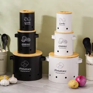 3pcs Metal Potato & Garlic Storage Box, Kitchen Fruit & Vegetables Fresh Air, Potato & Onion Garlic Metal Storage Box, Food Storage & Storage Group, Christmas, Valentine's Day, Mother Plot