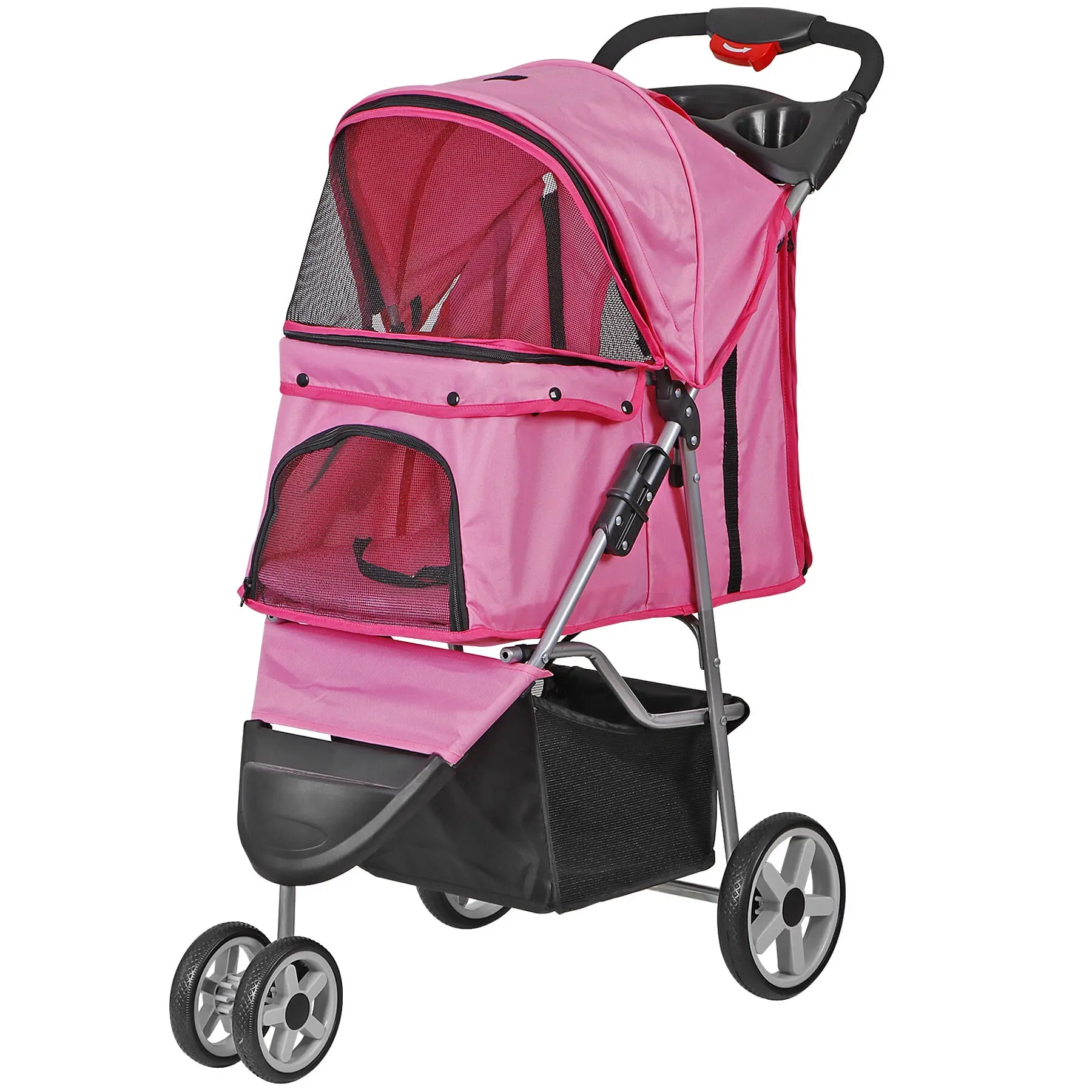SuperDeal Foldable 3-Wheel Puppy Stroller & Outdoor Animal Carrier, Fabric-Metal Construction, Extra Large Storage, Cup Holder, 30.7" x 17.7" x 40", Pink, for Dogs & Cats