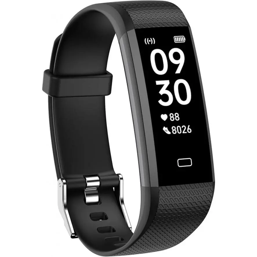 Wearable Fitness Tracker with Silicone Wristband for Men & Women, Sport Watch with CSR Chip, 250 Hours Battery, Built-in USB Charger, Headphones, Step/Calorie Counter, Sleep Monitor, Bluetooth, Android Compatible, Comfortable Fit for Running, Time