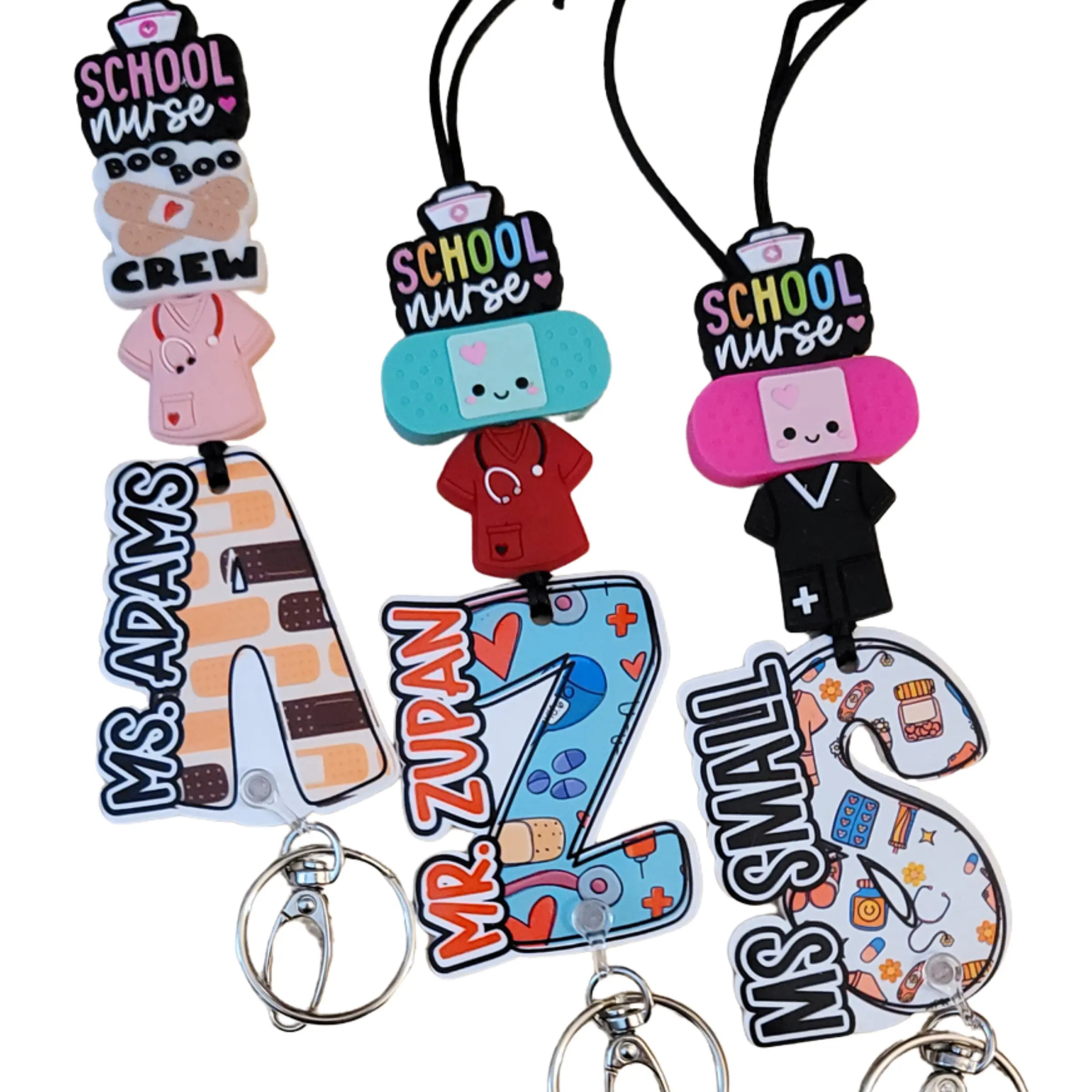 Signature Series Personalized Silicone Beaded Badge Holder Lanyard with Acrylic Initial, Lightweight Lobster Clasp, Hearts, Beaded Charm, Detachable Design - Office ID Card Identification Supply, Nurse Gift with Band-aids Compatibility